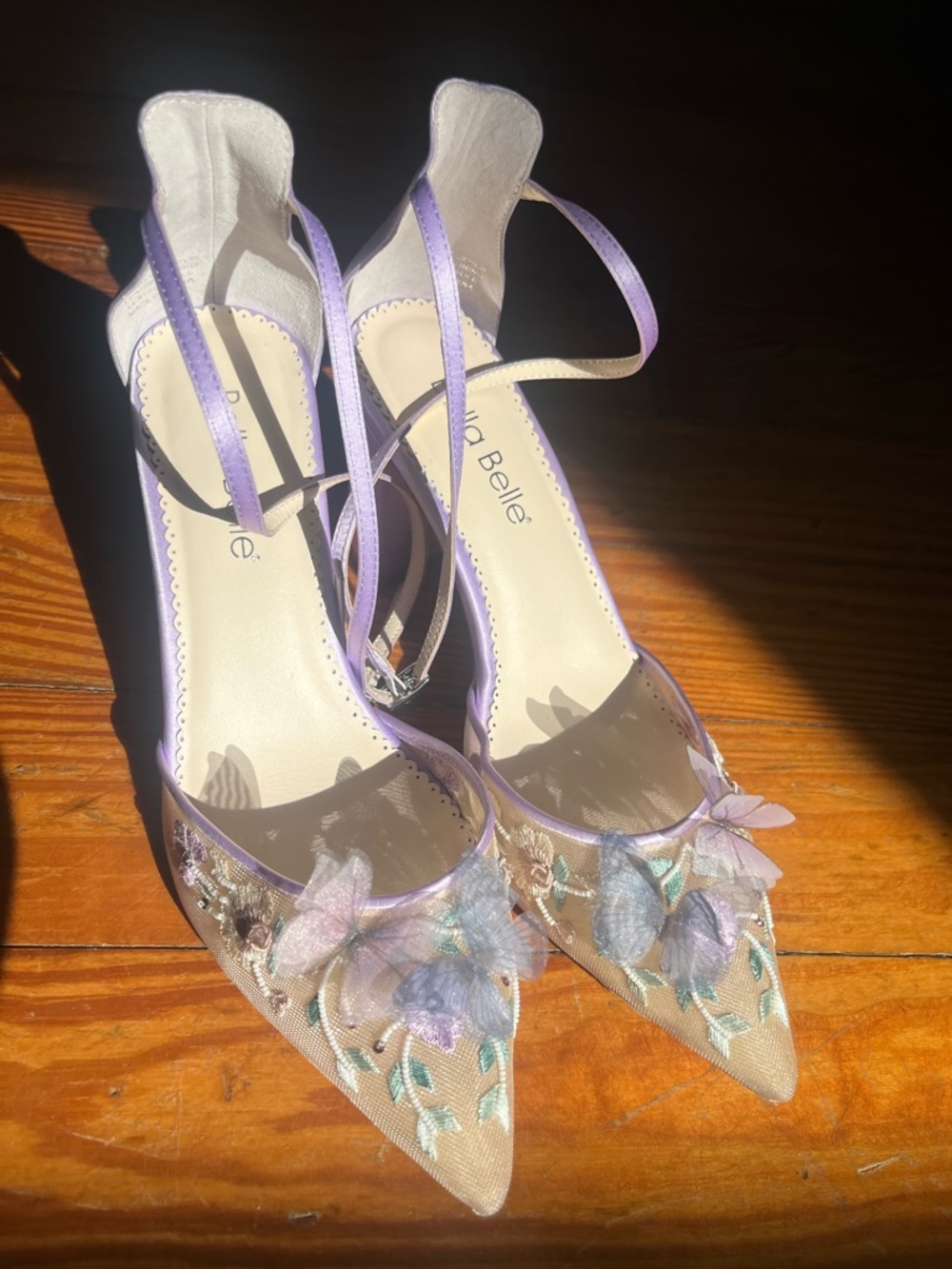 Bella Belle Lilac Ankle-Strap Block Heels with Butterfly Appliqué - Picture 7 of 17